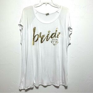 Pink Foot White & Gold Bride Engagement Round Neck Short Sleeve Top size 1XL